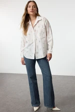 Trendyol White Floral Patterned Woven Oversize Wide Pattern Shirt