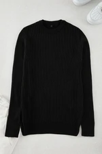 Trendyol Black Slim Crew Neck Striped Knitwear Sweater