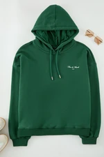 Trendyol Curve Green Hooded Basic Sweatshirt