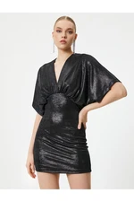 Koton Mini Shiny Evening Dress Bat Sleeve V Neck Slim Fit