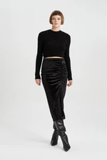 DEFACTO Normal Waist Velour Slit Maxi Skirt