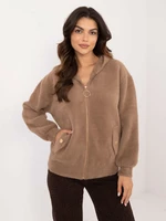 Light brown women's alpaca jacket with hood