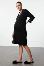 Trendyol Curve Black Shirt Collar Piping Knitted Maternity & Postpartum Nightgown