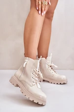 Patent Leather Ankle Boots Worker Women's Insulated with Beige Zinfreya Inscriptions