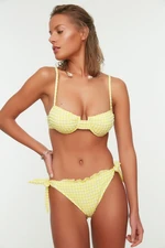 Trendyol Żółty Gingham Teksturowana Falbana Regularny Dół Bikini