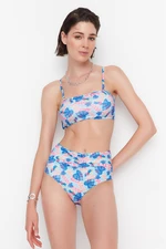 Trendyol High Waist Bikini Bottoms With Floral Pattern Shirring