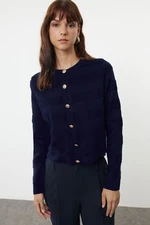 Trendyol Navy Blue Crew Neck Jacket-Look Knitwear Cardigan