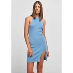 Women's dress with ribbed neck warmer in blue