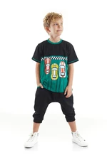 Mushi Finish Boys' Black T-shirt, Black Capri Shorts Summer Suit.