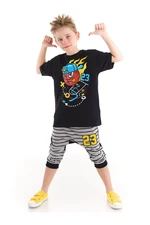 Mushi Basket Ball Boys Black T-shirt Gray Capri Shorts Set