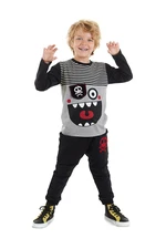 Denokids Striped Pirate Boyfriend Gray T-shirt and Black Pants Suit