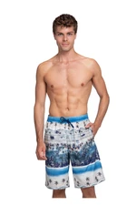 Dagi Men's Beige Indigo Micro Long Palm Pattern Beach Shorts