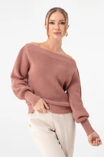 Lafaba Women's Pale Pink Boat Neck Sweater