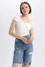 DEFACTO Slim Fit Off Shoulder Ribana Short Sleeve T-Shirt