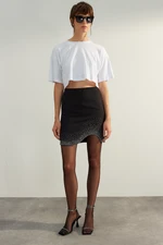 Trendyol Black Stones Printed Fitted Skirt