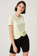 Dagi Women's Mint Green Modal Tie Crop and Print T-shirt.