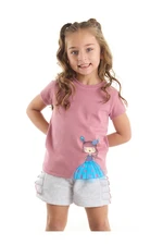 Denokids Tulle Lily Girl Child Pink T-shirt Light Gray Shorts Set