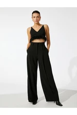 Koton Ayşegül Afacan X - Pleated Palazzo Pants with Pocket Detail