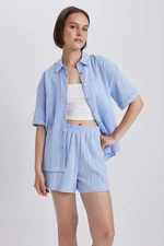 DEFACTO Oversize Fit Shirt Collar Muslin Short Sleeve Shirt