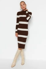 Trendyol Brown Midi Knit Striped Dress