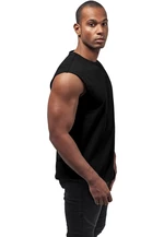 Black sleeveless t-shirt with open brim