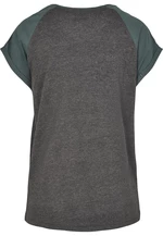 Women's raglan T-shirt with contrasting charcoal/bottlegreen