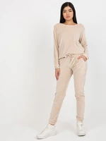 Women's velour tracksuit Rue Paris Clarisa - beige