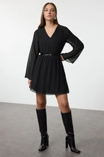 Trendyol Black Mini Lined Chiffon Woven Dress with Open Waist Skirt