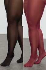 Trendyol Curve Black-Claret Red 2 Pack Super Opaque Pantyhose 40 Dens Large Size