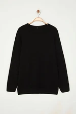 Trendyol Black Slim Crew Neck Textured Knitwear Plus Size Sweater