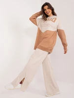 Beige and camel two-piece knitted set