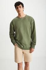 GRIMELANGE Gregor Men's Washable Fleece Inside Soft Oversize Crew Neck Khaki Sweatshir