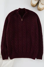 Trendyol Claret Red Unisex Zippered Half Turtleneck Knit Sweater