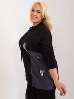 Plus size black cotton blouse with pocket