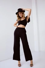 Černý crop top set se širokými nohavicemi