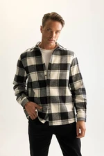 DEFACTO Men's White Regular Fit Polo Collar Plaid Lumberjack Flannel Long Sleeve Shirt