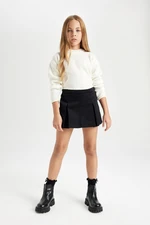 DEFACTO Girl Basic Plain Gabardine Pleated Black Shorts Skirt