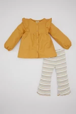 DEFACTO Baby Girl Long Sleeve Shirt Striped Twill Tights 2-Piece Set