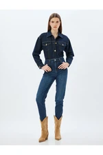 Koton High Waisted Jeans Straight Leg Buttoned Pocket Cotton - Slim Straight Fit Jeans