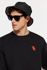 Trendyol Black Oversize Crew Neck Short Sleeve Fox Embroidered 100% Cotton T-Shirt