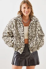 Bianco Lucci Women's Leopard Pattern Faux Für Coat 2426