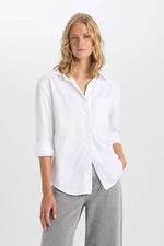 DEFACTO Oversize Wide Fit Pocket Basic Plain Poplin Long Sleeve White Shirt