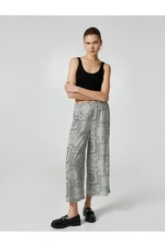 Koton Wide Leg Relaxed Cut Trousers Geometric Patterned Elastic Waist Viscose Fabric Blended