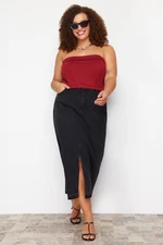 Trendyol Curve Claret Red Interlock Knitted Plus Size Blouse