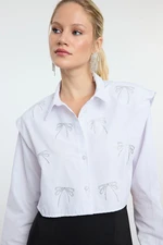 Trendyol White Crop Stone Printed Poplin Woven Shirt