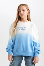 DEFACTO Girl Oversize Fit Wide Mold Crew Neck Gradient Printed Sweatshirt