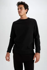 DEFACTO Men's Black Regular Fit Crew Neck Jacquard Sweatshirt