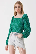 Bigdart 0465 Balloon Sleeve Knitted Blouse - Green