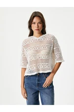 Koton Crop Crochet Sweatshirt Hooded Short Sleeve Openwork