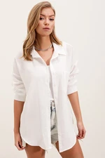 Bigdart 20153 Single Pocket Oversize Linen Shirt - White